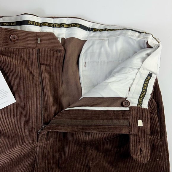 Peter Christian Mens Straight Leg Pants Brown Corduroy Pockets Pleated 38x29 New - Picture 3 of 12